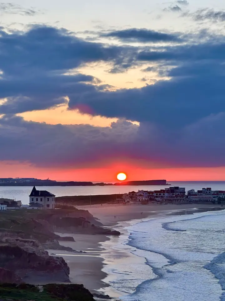 Fiery sunset over Baleal beach and the Atlantic